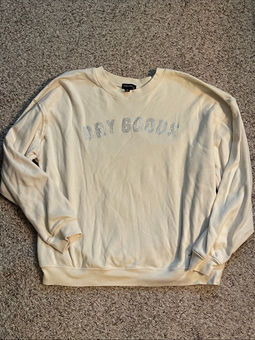Dry Goods Cream Crewneck Sweatshirt with Rhinestone Logo
